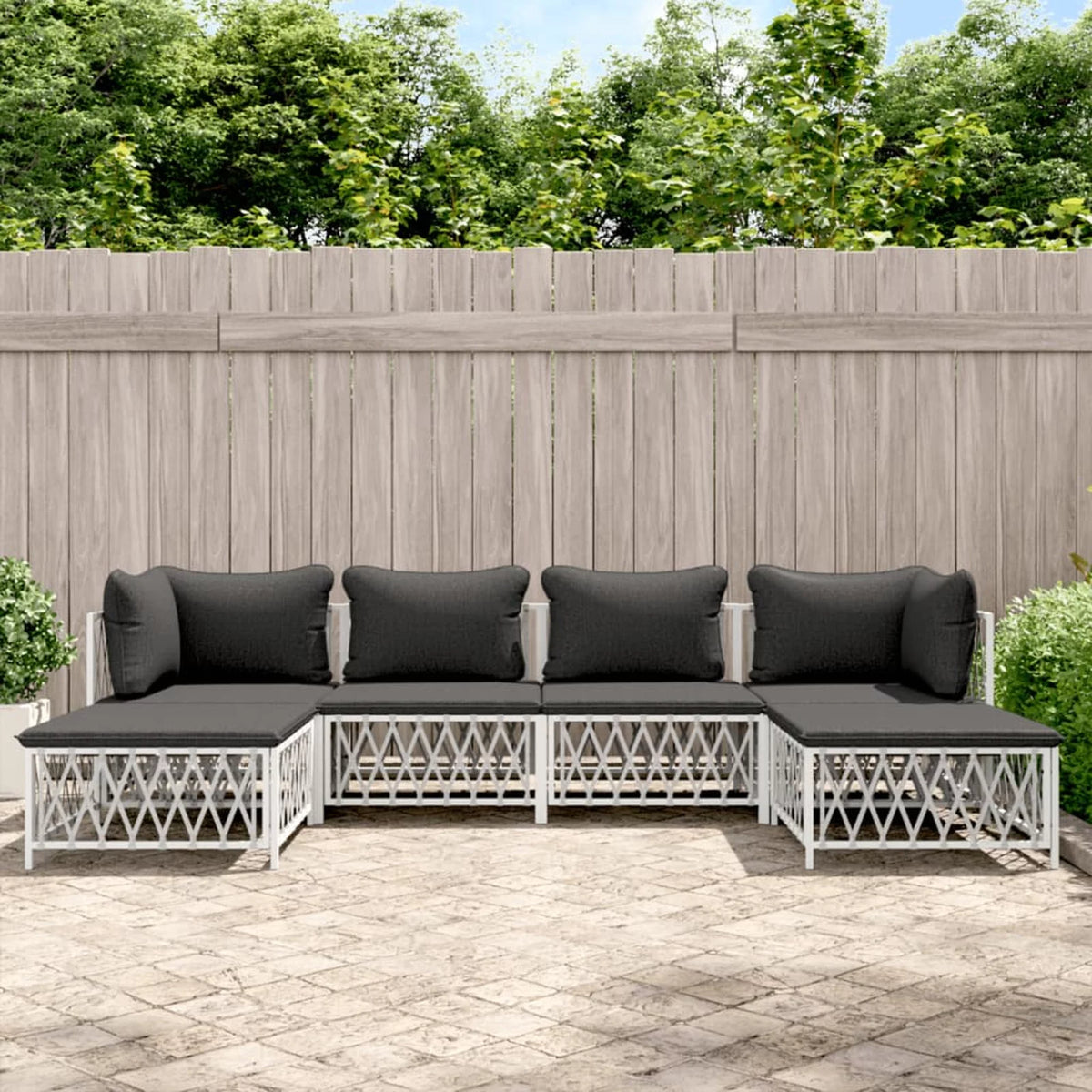 6 Piece Patio Set with Cushions White Steel S786626
