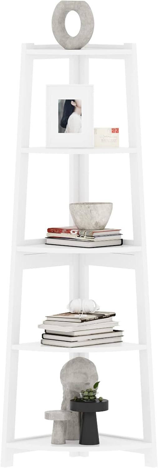 White 5 Tier Corner Bookshelf E335