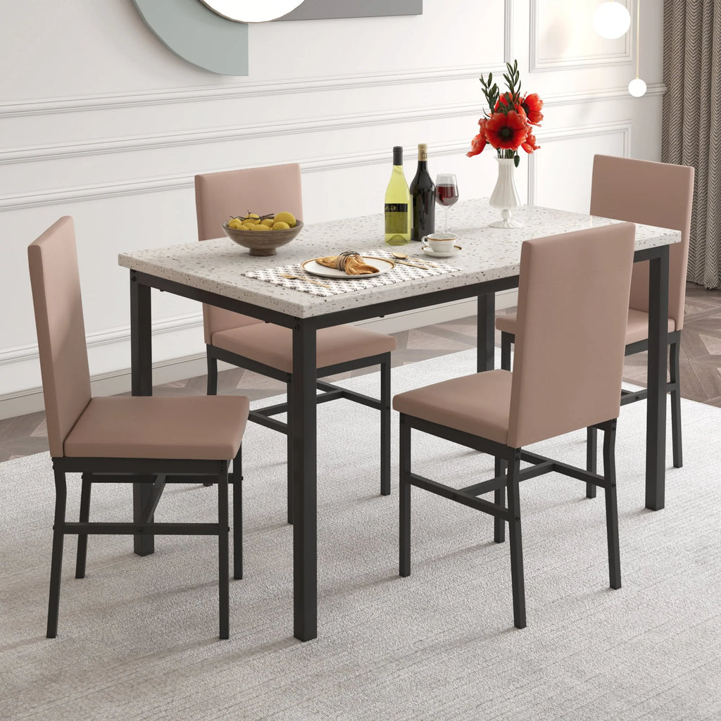 Gray 5-Piece Faux Marble Dining Table Set D709213