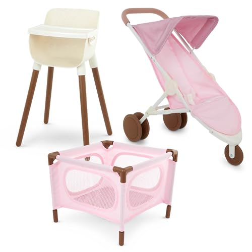 14-Inch Baby Doll Nursery Playset with High Chair, Playpen & Jogger Stroller R908