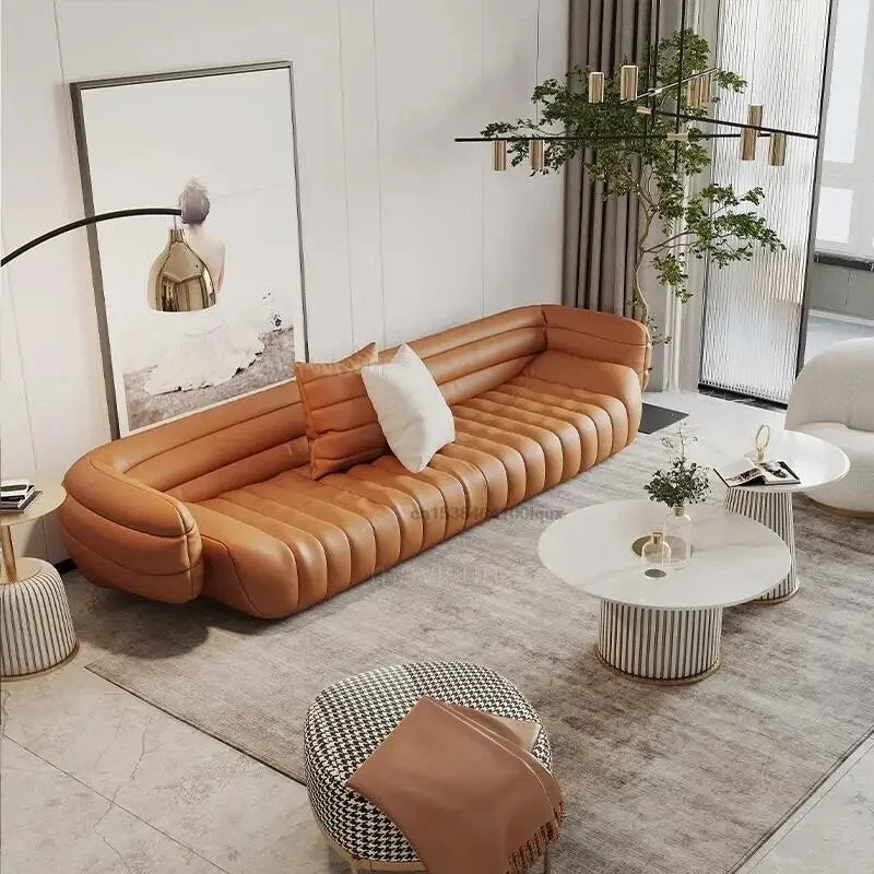 Yellow Light Grey Leather Sofa A43027