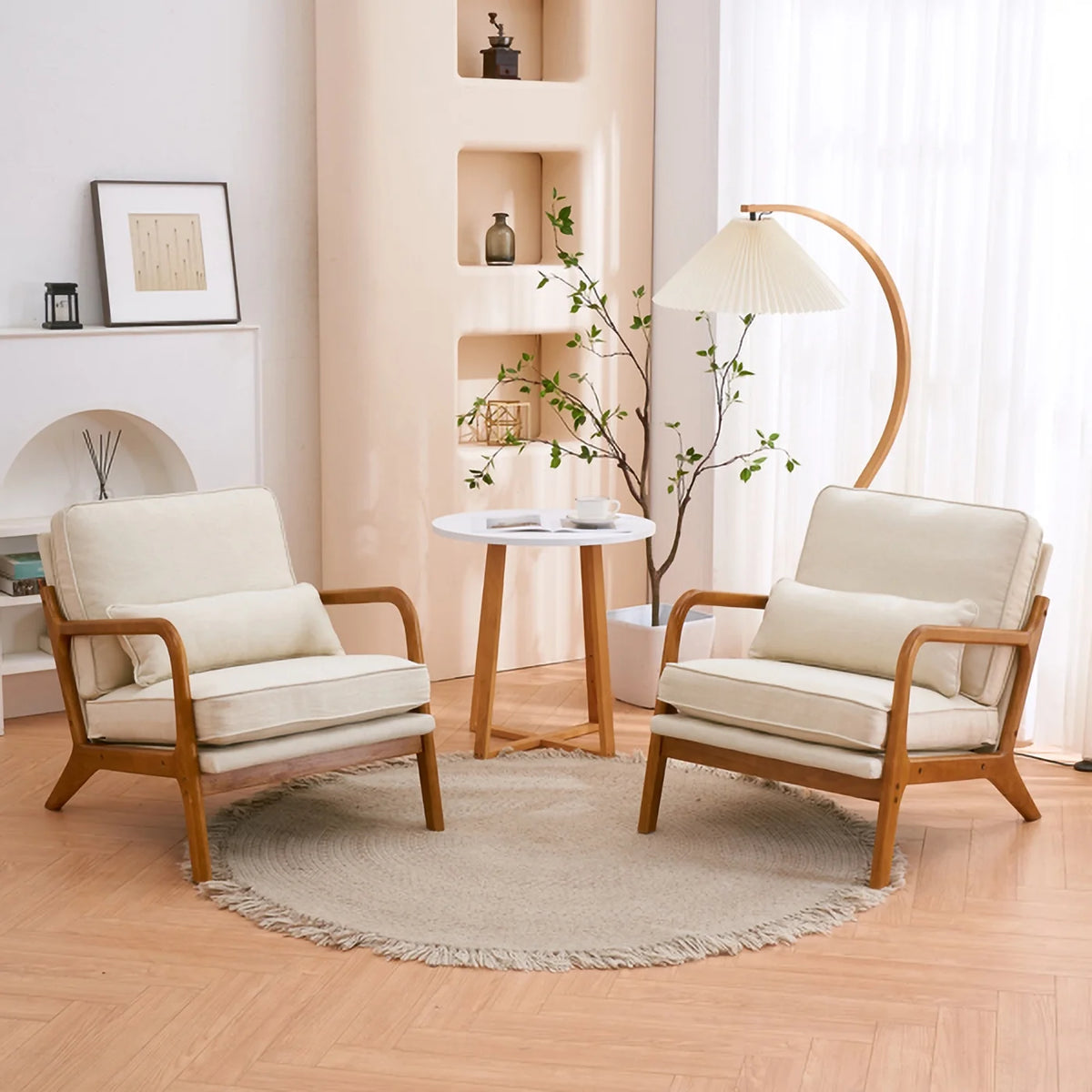 Mid Century Modern Fabric Armchair with Solid Wood Frame U408081