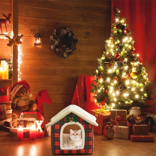 Christmas Cat Bed Plaid Cat Tent L K3079