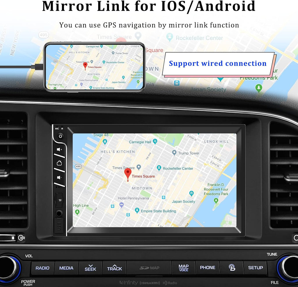 Double Din 7'' Touch Screen Car Stereo with Bluetooth and Rear Camera Y68505