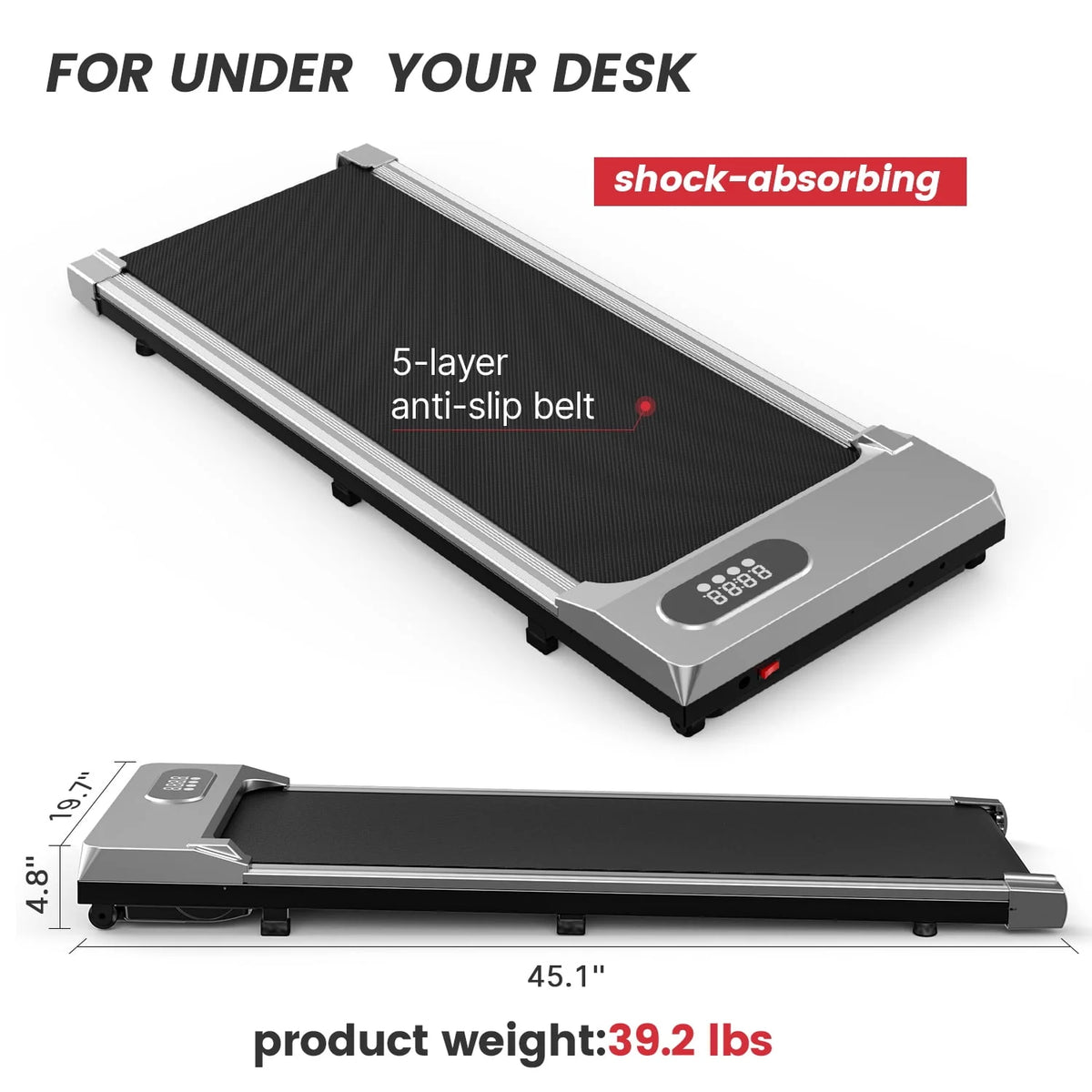 2 in 1 Under Desk Treadmill with Remote Control and LCD Display E336
