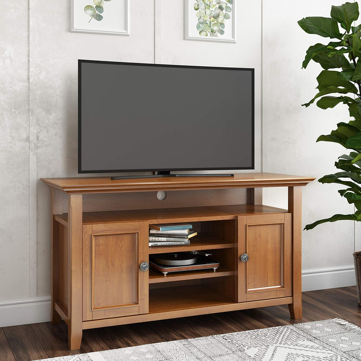 Solid Wood TV Media Stand with Storage Cabinet and Shelves N120652